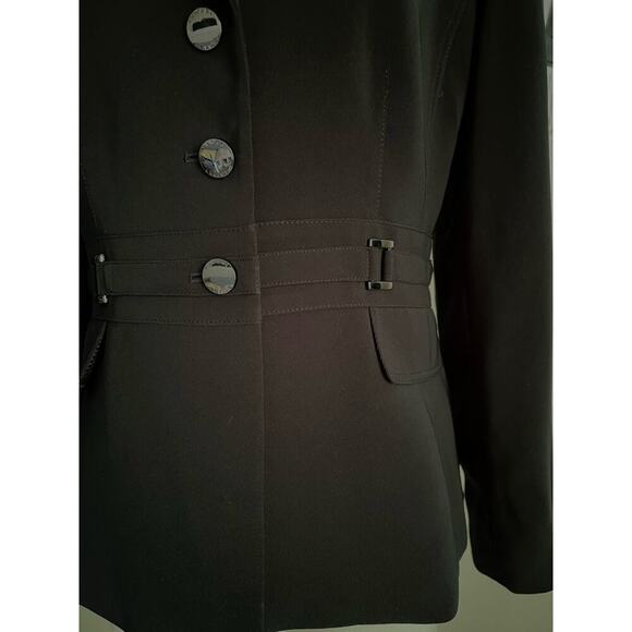 Tahari ASL Professional Logo Button Buckle Black Career Suit Jacket Size Petite - Picture 6 of 10